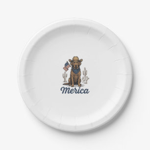 Prato De Papel Camisa Vintage Merica Cowboy Dog Bandeira American