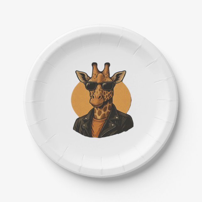 Prato De Papel Camiseta Clássica de girafa girafa fixe (Frente)
