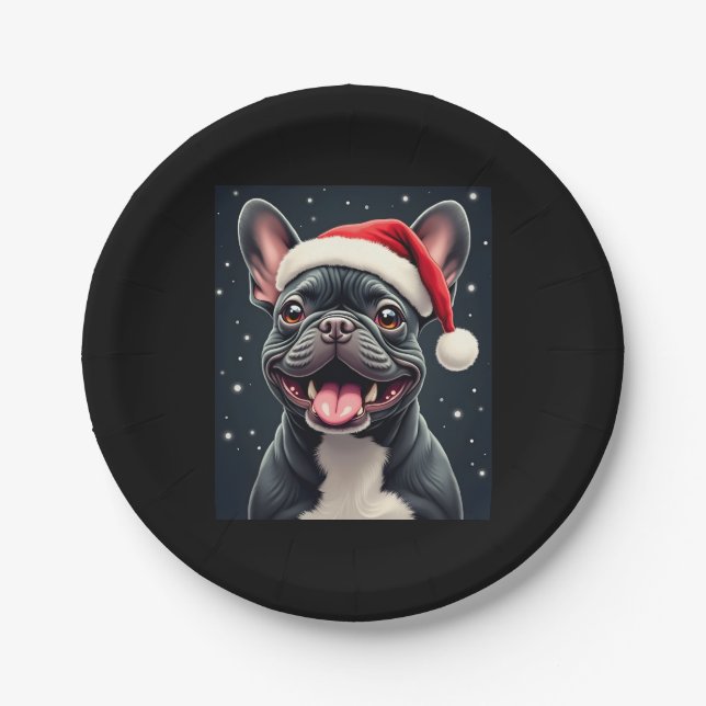 Prato De Papel Camiseta de Natal de Bulldog Francês (Frente)