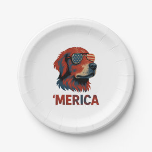 Prato De Papel Camiseta Golden Retriever 4 de Julho Merica