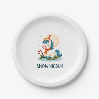 Prato De Papel Camiseta Snownicorn Unicórnio Fofo Boneco de Neve 