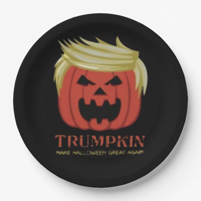 Prato De Papel Camisola, Trumpkin, Halloween Merch (Frente)
