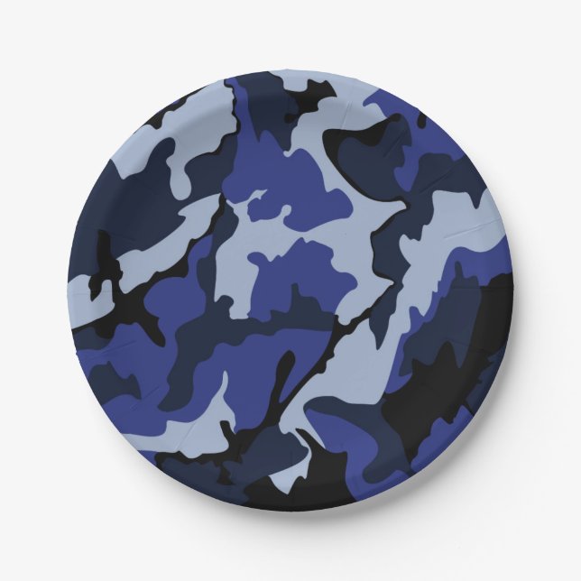 Prato De Papel Camo Azul, Placas De Papel De 7 Polegadas (Frente)