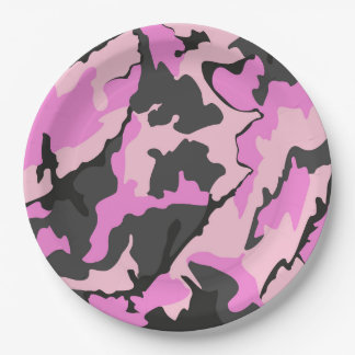 Prato De Papel Camo cor-de-rosa, placas de papel de 9 polegadas