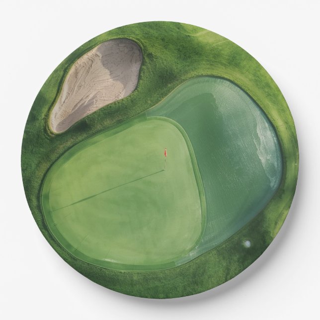 Prato De Papel Campo de golfe com bunker e green de treino (Frente)