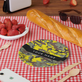 Prato De Papel Camuflagem amarela e castanha Seu nome Personaliza