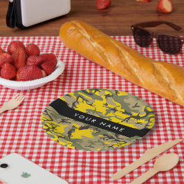 Prato De Papel Camuflagem Amarela e Verde Seu nome Personaliza