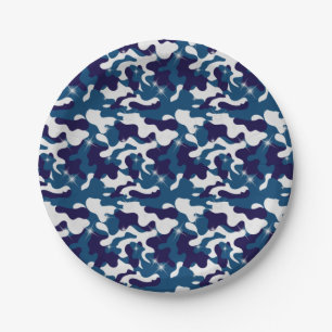 Prato De Papel Camuflagem Azul Branco Estrelas Camo Exército Sold