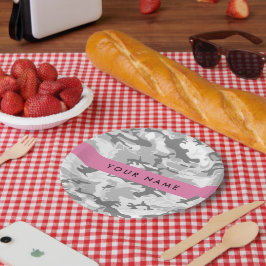 Prato De Papel Camuflagem Cinza Neve de Inverno Personalize seu n