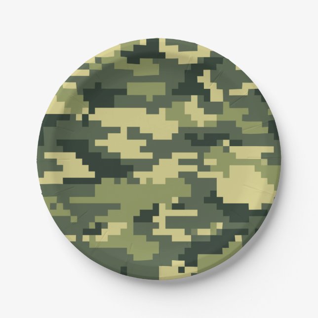 Prato De Papel Camuflagem Digital Woodland de 8 Bits / Camo (Frente)