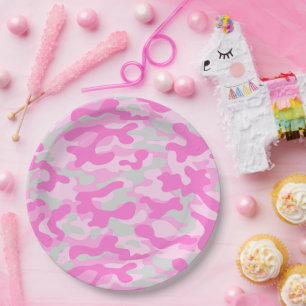 Prato De Papel Camuflagem Rosa