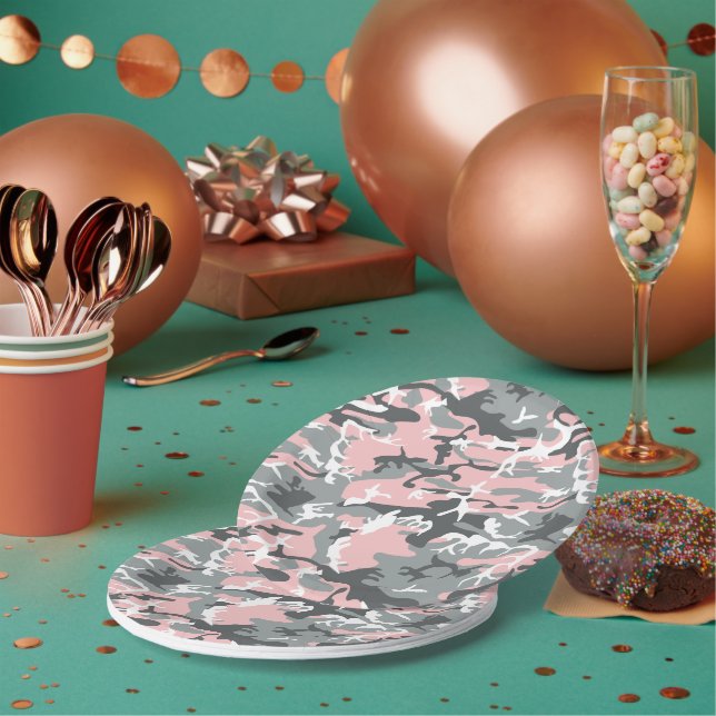 Prato De Papel Camuflagem rosa e Cinza, Militar, Exército (Múltiplo)