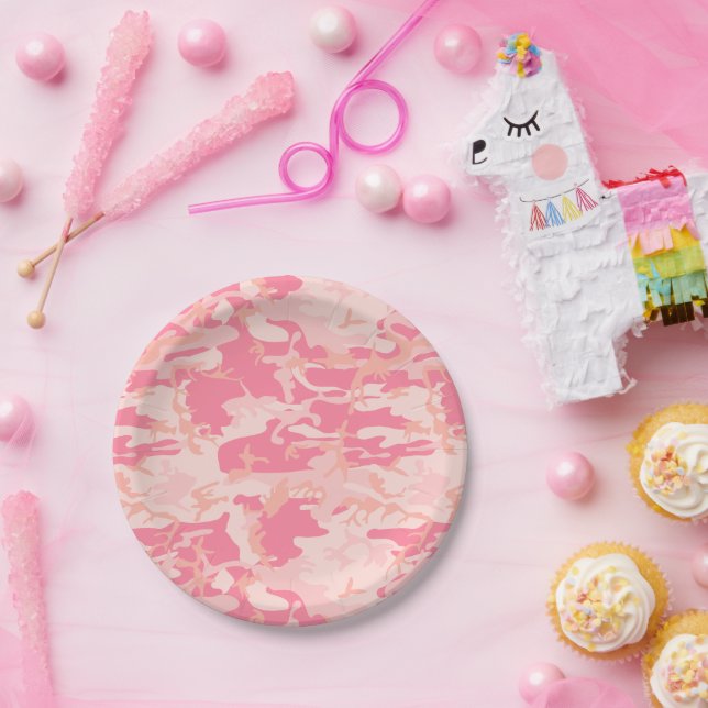 Prato De Papel Camuflagem Rosa, Militar, Exército (Festa)