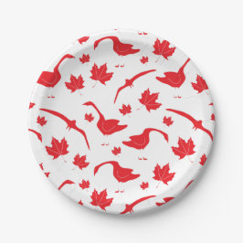 Prato De Papel Canada Geese and Maple Leaves - canadense flag red