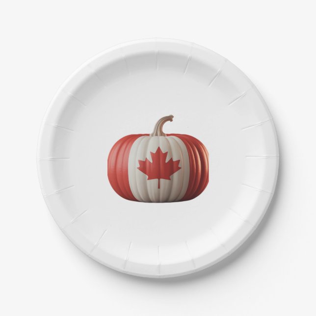 Prato De Papel Canadiano Flag Pumpkin Maple Leaf Thankplaying Ove (Frente)