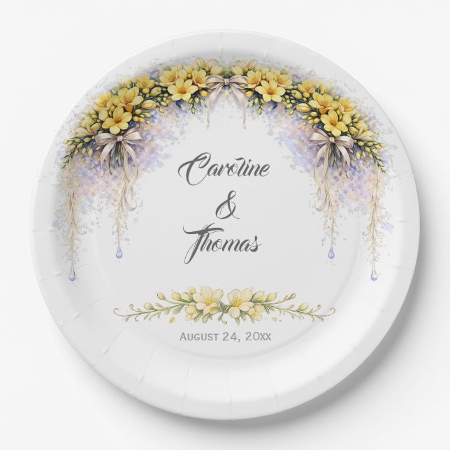 Prato De Papel Canary Yellow Romantic Freesia  Floral Wedding (Frente)
