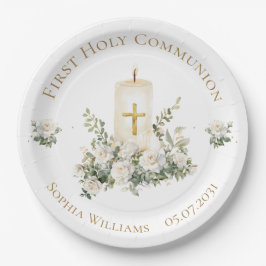 Prato De Papel Candle Cross Flowers First Holy Communion 