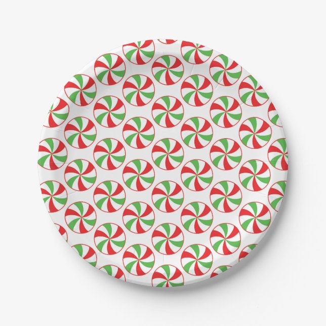 Prato De Papel Candy Cane Christmas Party Paper Plates (Frente)