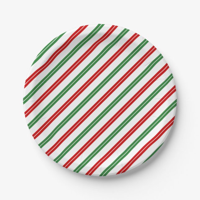 Prato De Papel Candy Cane Christmas Strips Red Green (Frente)