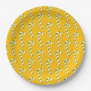 Prato De Papel Candy Cane de Natal Amarelo