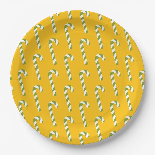 Prato De Papel Candy Cane de Natal Amarelo (Frente)