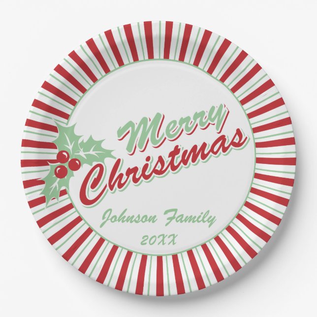 Prato De Papel Candy Cane Holly | Placas de Papel de Natal Person (Frente)