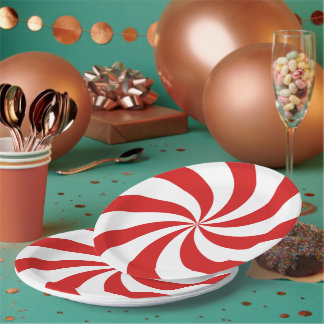 Prato De Papel Candy cane swirl