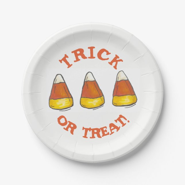 Prato De Papel Candy Corn Halloween Trick ou Treine Party Candies (Frente)