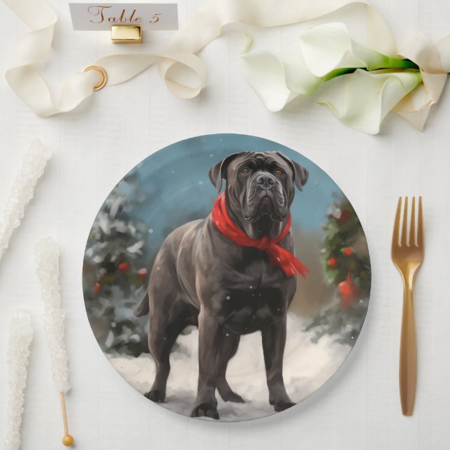 Prato De Papel Cane Corso no Natal da Neve (Casamento)