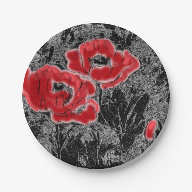 Prato De Papel Caneta desenhada mão desenhada estaca vermelha flo (Frente)