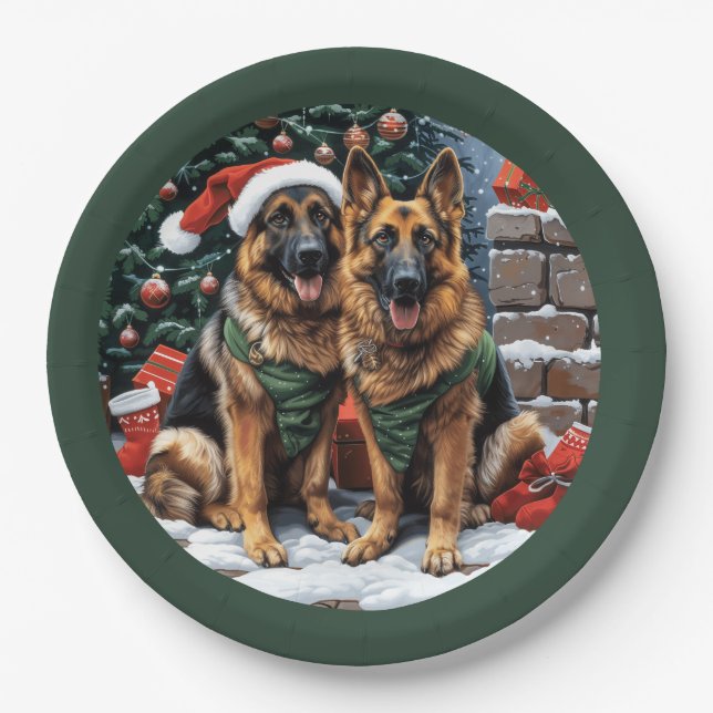 Prato De Papel Caninos de German shepherd de Natal (Frente)