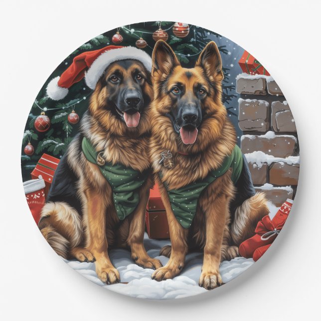 Prato De Papel Caninos de German shepherd de Natal (Frente)