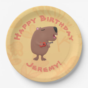 Prato De Papel Cantando capybara personalizada tira de aniversári