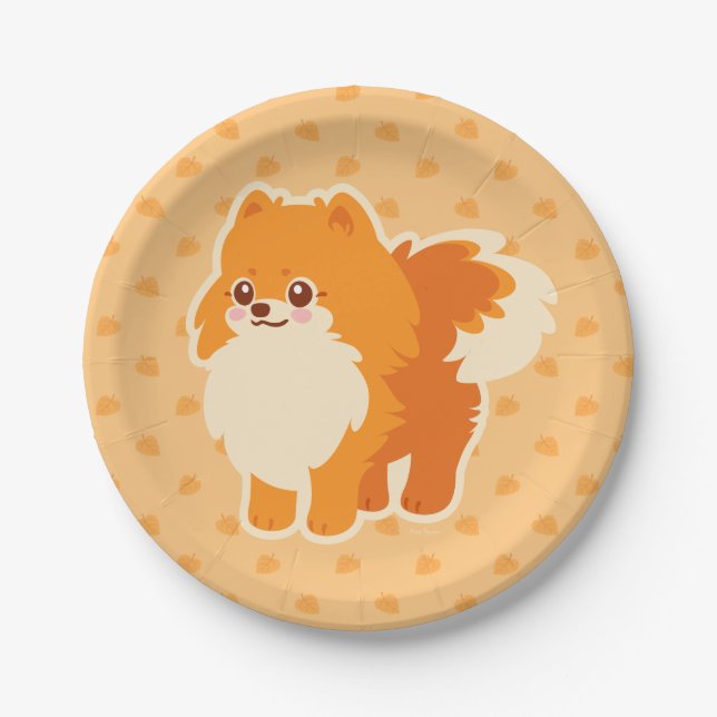 Prato De Papel Cão bonito Kawaii Pomeranian (Frente)