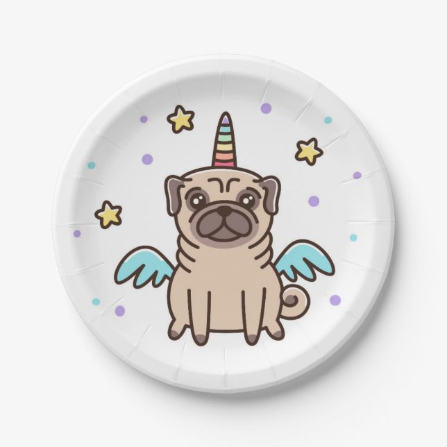 Prato De Papel Cão do arco-íris do unicórnio (Frente)