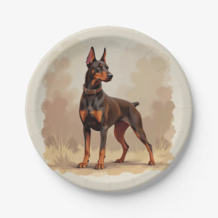 Prato De Papel Cão Doberman Pinscher Castanho Ferrugem Vermelho