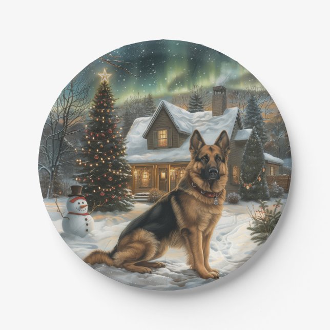 Prato De Papel Cão German shepherd de Natal (Frente)