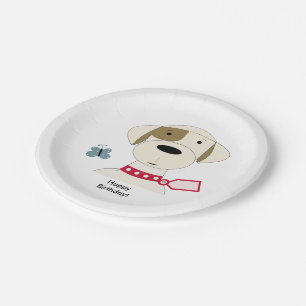 Prato De Papel Cão legal com um colarinho vermelho