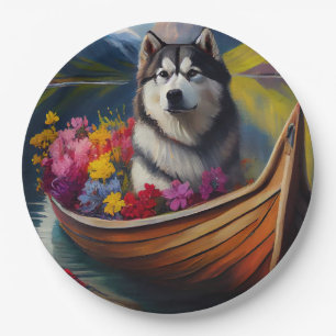 Prato De Papel Cão Malamute do Alasca em Paddle: Uma Aventura Cên