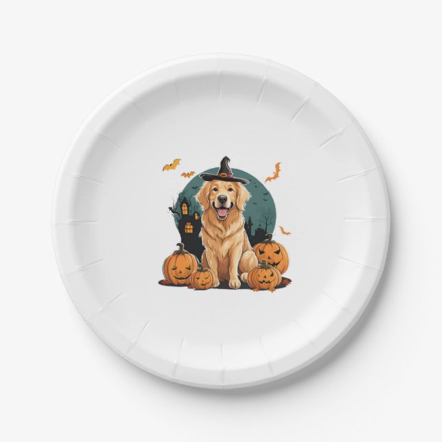 Prato De Papel cão no halloween engraçado (Frente)