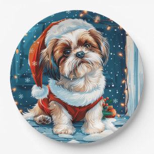 Prato De Papel Cão Papais noeis Shih Tzu de Natal