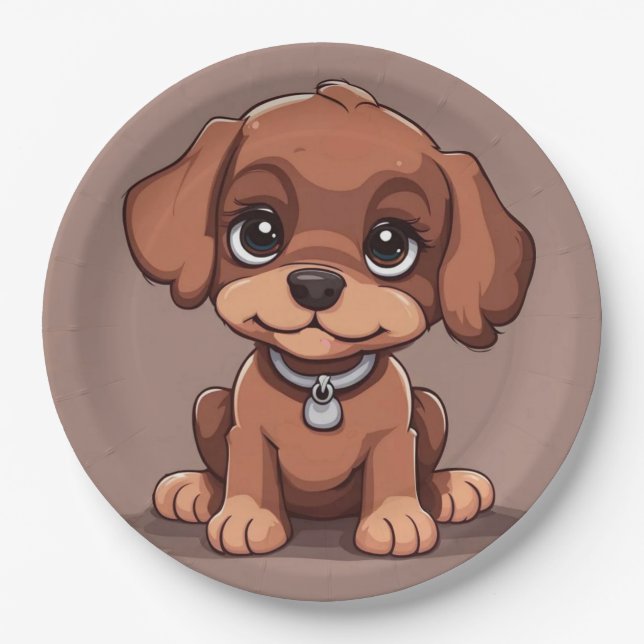 Prato De Papel Cãozinho castanho-branco (Frente)