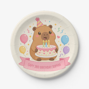 Prato De Papel Capivara Capy Aniversário de 3 anos Nome da Menina