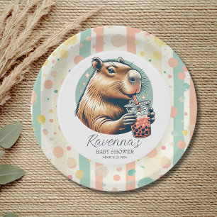 Prato De Papel Capivara Engraçada Listrada com Nome Personalizado