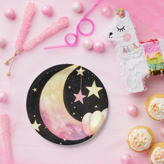 Prato De Papel Captivando Chá de fraldas Celestial de Aquarela (Festa)