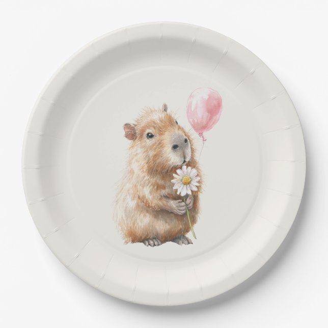 Prato De Papel Capybara Birthday • Cute Animal Party Supply (Frente)
