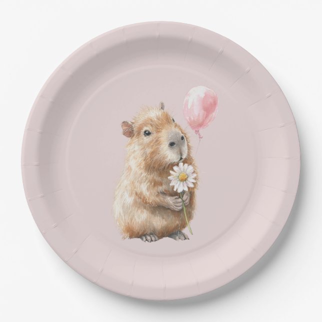 Prato De Papel Capybara Birthday Plate • Cute Animal Party Supply (Frente)