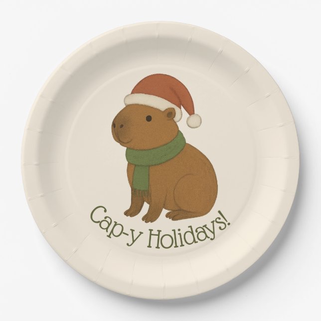 Prato De Papel Capybara no Natal (Frente)