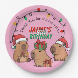 Prato De Papel Capybara Pink Christmas Holiday Birthday