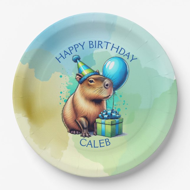 Prato De Papel  Capybara Themed Boy's Birthday Party Personalized (Frente)